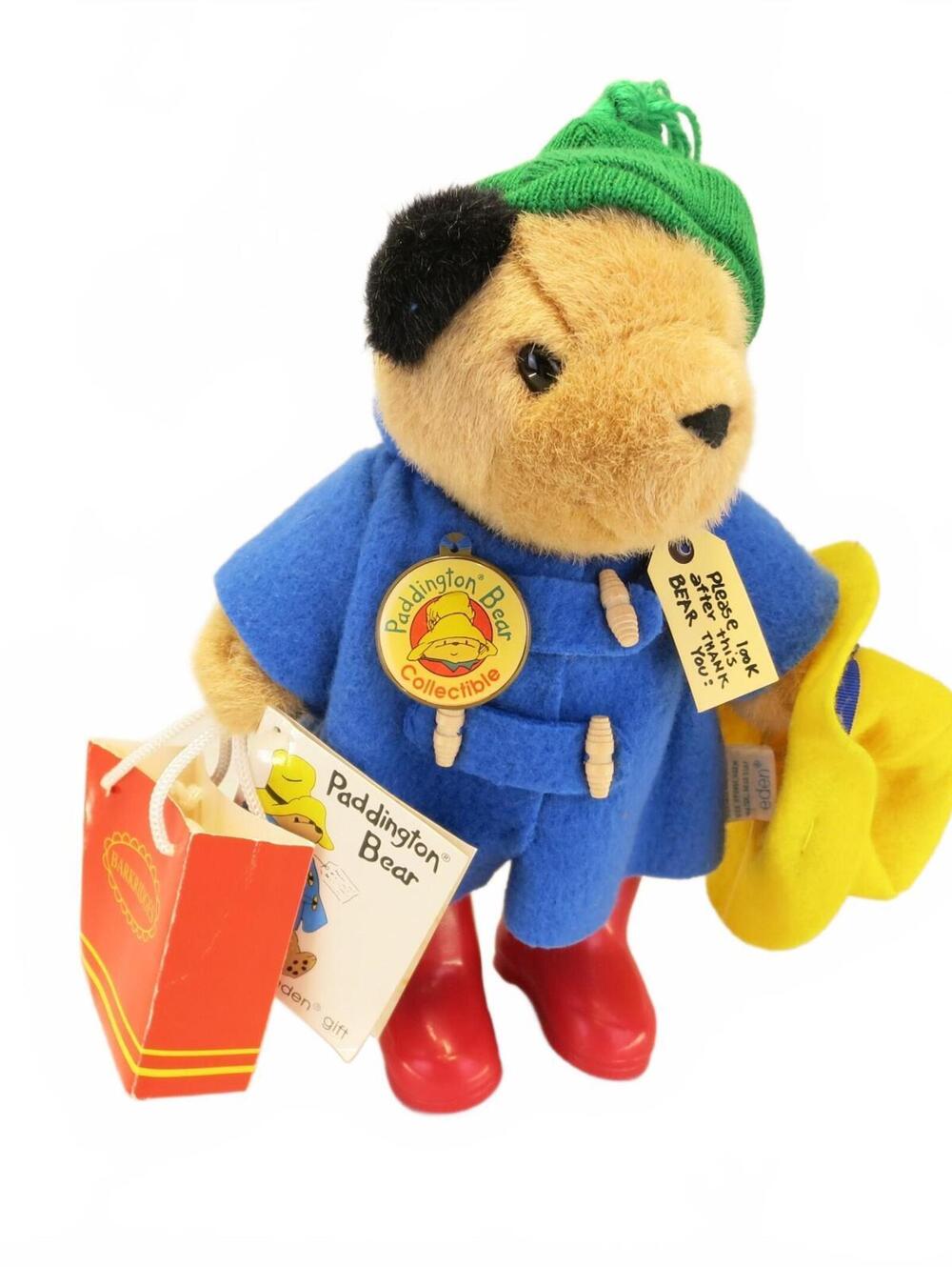 Paddington Bear Jointed 9" Plush Green & Yellow Hats Barkridges Shopping Bag